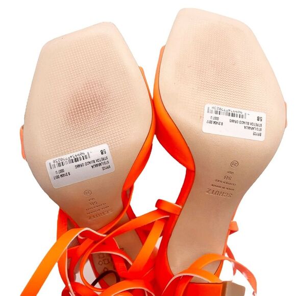 NEW Schutz Bryce Leather Stiletto Sandals Acid Orange Lace-Up Sandals Size 5 - Picture 15 of 16